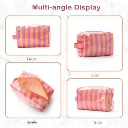 PVC Striped Clear Coated Waterproof Makeup Bag(12Blue Beige) - color: 12Blue Beige