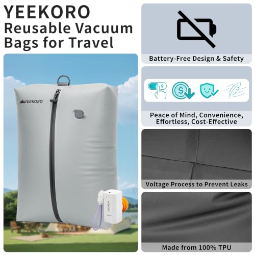 Vacuum Bag for Travel,IPX8 Waterproof Reusable Compression Bags - color: Upgraded Gray, size: 3 PC -With Pump