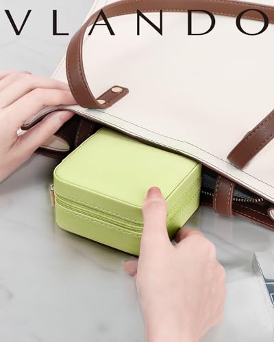 VLANDO Travel Jewelry Case with Mirror, Storage 3 Pairs of Stud Earrings - color: K.Green - Mirror