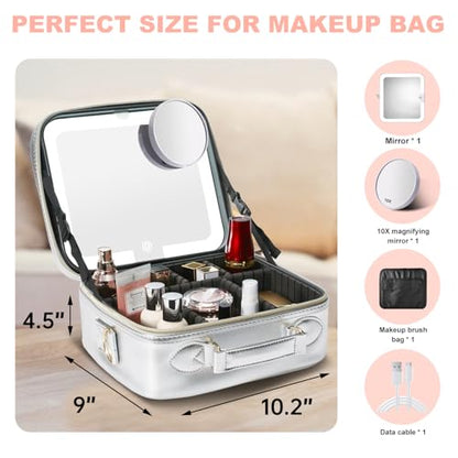 Mocado Travel Makeup Bag with Mirror Makeup Case with 10x Magnifying Mirror - color: Silver