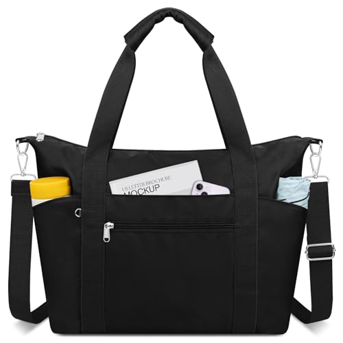 Small Travel Gym Duffel Bag for Women, Weekender Overnight Bag - color: Black