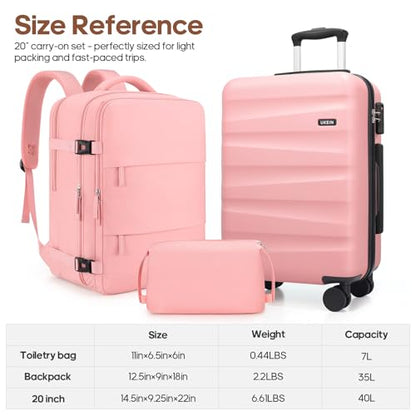 UKEIN Luggage Set with Backpack,Hardshell Carry On Luggage Airline Approved - color: Pink