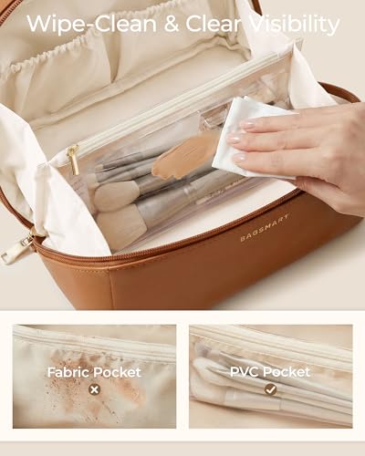 BAGSMART Makeup Bag Travel Cosmetic Bag,Women Toiletry Case, Coffee Brown - color: 09- Coffee Brown