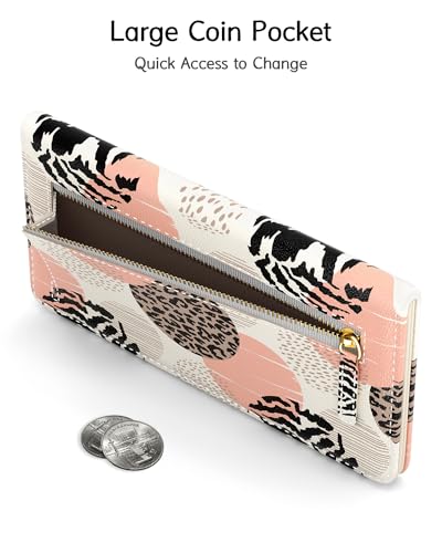Womens Wallet, RFID Slim Wallet, Credit Card Holder Purse, Leather Bifold - color: Boho Leopard Print