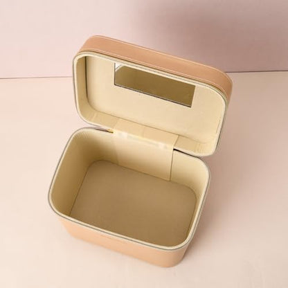 Luxury Hard brown makeup box, Portable leather hard cosmetic case with mirror, Sturdy train case make up box for women adults. (Monolayer - Brown) - color: MIX