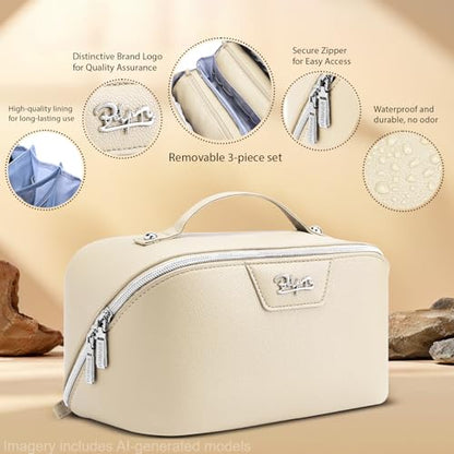 BOYATU Travel Makeup Bag Cosmetic Bags for Women: 3 Pcs Set Make up Bag - color: L27Off-white
