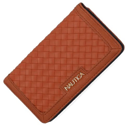 Nautica Seaside Slim Womens Wallet RFID Blocking Credit Card Holder, Coin Purse, Checkbook Organizer Clutch, Small Vegan Leather Wallet for Travel, Cognac (Woven) - color: Cognac (Woven)