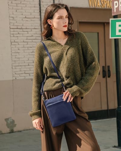 befen Genuine Leather Crossbody Purses for Women Travel Cross Body Bags Lightweight with Adjustable Shoulder Strap | Real Leather, Detachable Shoulder Strap, Lightweight, Adjustable Shoulder Strap, Compact Size, Daily Travel Use, Slim - color: A01-navy Bl