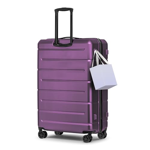 KYME Large Suitcases with Wheels Hardshell 28 Inch Luggage TSA Approved Big Checked Luggage Durable Travel Rolling Suitcase for Women Dark Purple - color: Dark Purple, size: Checked-Large 28-Inch