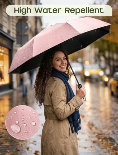 Yoobure Compact Travel Umbrella, Windproof Automatic Folding UV Sun & Rain - color: Coral Pink