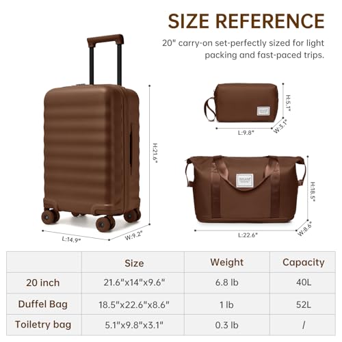 Carry On Luggage Set 3 Piece, Carry-on Suitcase With Wheels - color: DT-Mocha