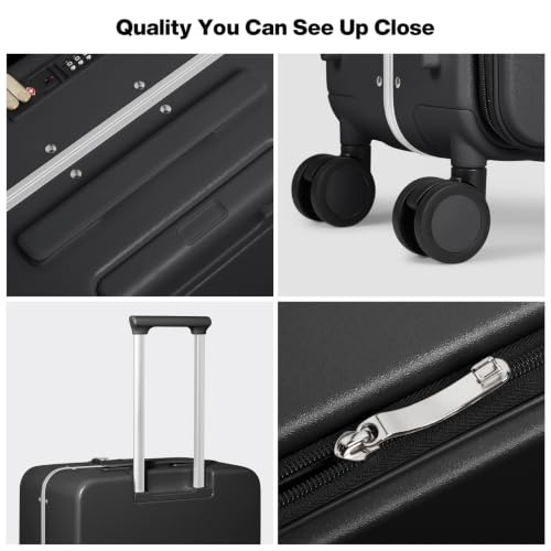mixi 20 Inch Carry On Luggage 22x14x9 Airline Approved PC Hard Shell Suitcase Top Opening Aluminum Frame Travel Suitcases with Wheels, Blcak - color: Black, size: 20 inch
