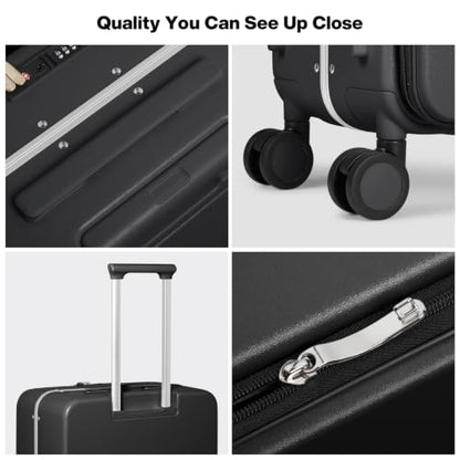 mixi 20 Inch Carry On Luggage 22x14x9 Airline Approved PC Hard Shell Suitcase Top Opening Aluminum Frame Travel Suitcases with Wheels, Blcak - color: Black, size: 20 inch