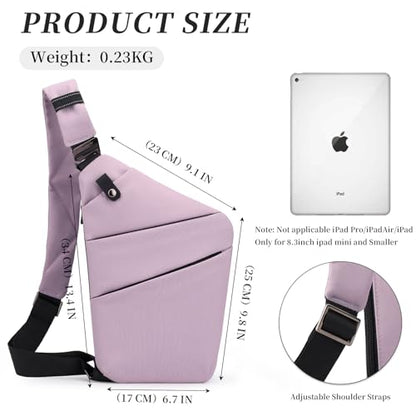 Anti Theft Crossbody Travel Bag - Multi-pocket Shoulder Bag with Adjustable Strap,Slim Sling Bag for Women Men - color: Lavender-left Shoulder