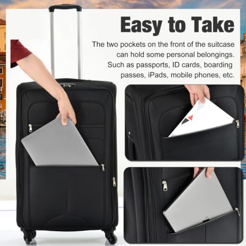 Expandable Softside Luggage Set 3 Piece – Lightweight Upright Spinner Suitcase 22/26/30 Inch with Travel Duffel Bag, TSA Lock, Durable 610D Polyester, Easy-Access Laptop Pocket (Black) - color: Black