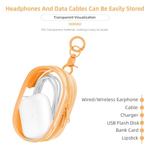 Linsaner 1 Pack Transparent Tech Pouch Storage Bag, Orange - color: B4-Orange