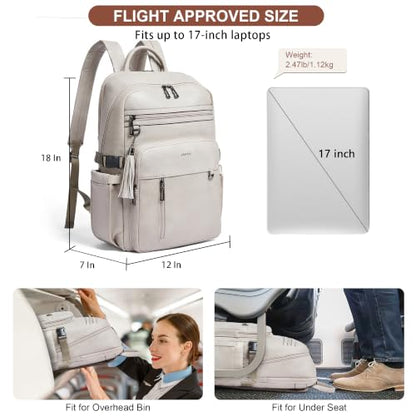 Shrrie 17 Inch Leather Laptop Backpack for Women with Giant Tumbler Holders - color: Ash Gray