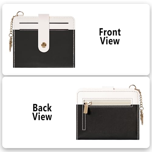 Airkit Small Wallet Women RFID, PU Leather Card Holder with Keychain - color: Black & White