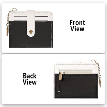 Airkit Small Wallet Women RFID, PU Leather Card Holder with Keychain - color: Black & White