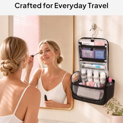 Travel Toiletry Bag for Women & Men, Waterproof Hanging Makeup Organizer - color: Black
