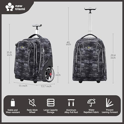 NEW TILAMI 20 Inch Rolling Backpack for School Stair-Climbing Big Wheel - color: Grey Mosaic