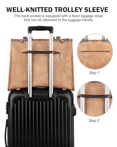 FADEON Laptop Bag for Women Designer PU Leather, 15.6inch - color: Camel Brown Retro Style