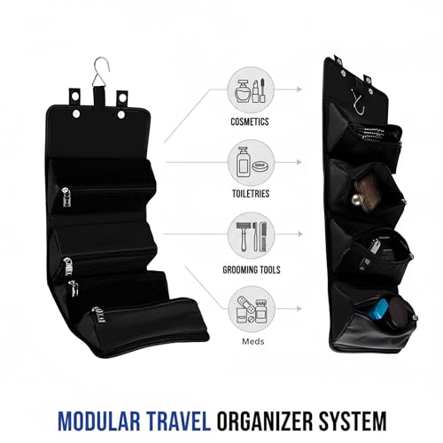 Compact Leatherette Travel Case for Men & Women, Black/Black - color: Black / Black