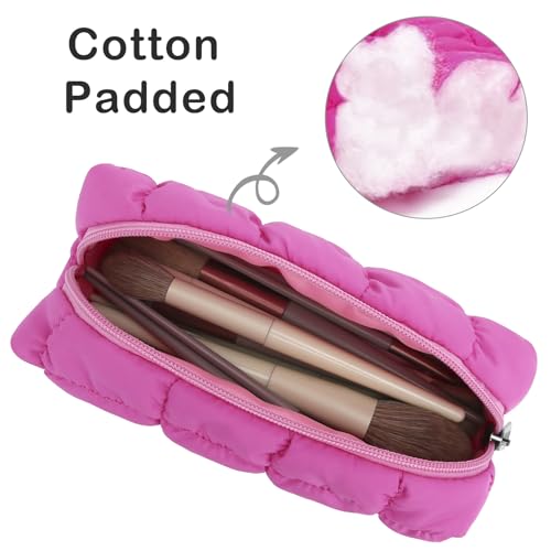 E-Tree Quilted Pencil Case,Makeup Brush Bag,Toiletry Pouch,Hot Pink - color: Hot Pink