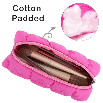 E-Tree Quilted Pencil Case,Makeup Brush Bag,Toiletry Pouch,Hot Pink - color: Hot Pink