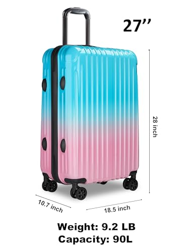 Large Checked Luggage Hardside Suitcase with Spinner Wheels, 27in - color: Candy, size: L(27In)