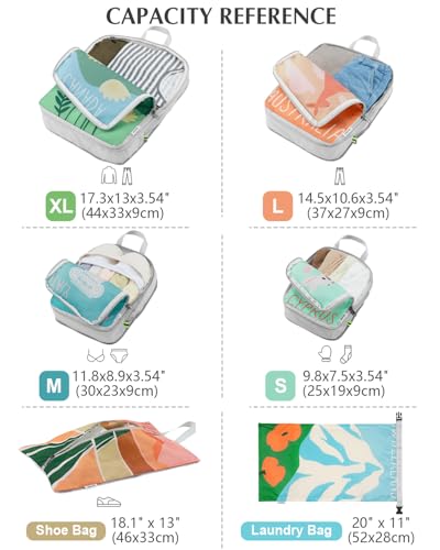 Gonex 6-Piece Compression Packing Cubes with Shoe & Laundry Bags - color: 6-Global Symbols, size: 6 Set