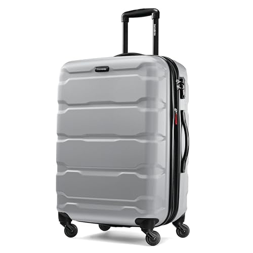 Samsonite Omni PC Hardside Expandable Luggage with Spinner Wheels, Silver, Checked-Medium 24-Inch - color: Silver, size: Checked-Medium 24-Inch