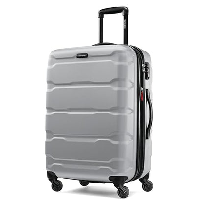 Samsonite Omni PC Hardside Expandable Luggage with Spinner Wheels, Silver, Checked-Medium 24-Inch - color: Silver, size: Checked-Medium 24-Inch