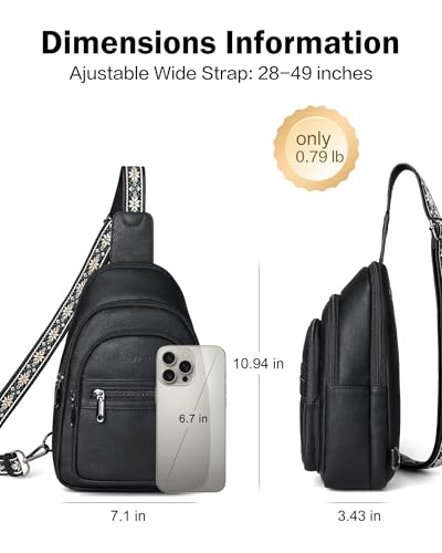 FADEON Sling Bag for Women, Designer Small Crossbody Bags, Adjustable Strap - color: Black Retro Style