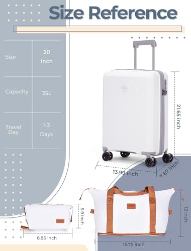 CONCEPTEN Luggage Sets 3 Piece, PP Hardshell Suitcases Set with Wheels - color: White, size: 3 Piece Sets (21/Db/Tb)