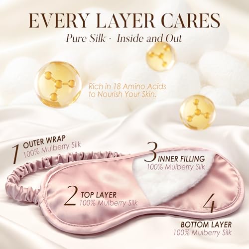 LULUSILK 100% Mulberry Silk Sleep Eye Mask for Sleeping Women and Men, Pink - color: Pink