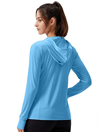 Soothfeel Women's UPF 50+ Sun Protection Shirt Hoodie Jacket Lightweight - color: Blue, size: Medium