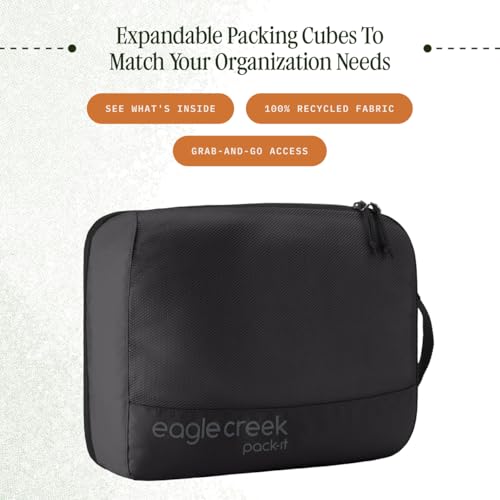 Eagle Creek Pack-It Reveal Expansion Cube - Adjustable Storage Cube Carrier Bag Case for Travel - Durable Compression Zipper - Water-Resistant - Sustainable - Medium - Black - color: Black