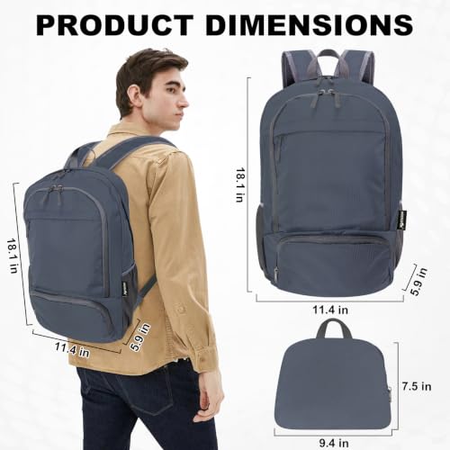 HOLYLUCK 20L lightweight packable Hiking Daypack Foldable Backpack for Men Women Small Travel Outdoor Foldable Shoulder Bag - color: Dark Grey