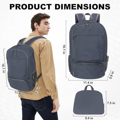 HOLYLUCK 20L lightweight packable Hiking Daypack Foldable Backpack for Men Women Small Travel Outdoor Foldable Shoulder Bag - color: Dark Grey