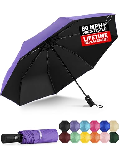 Yoobure Windproof Automatic Travel Umbrella, Compact Folding UV Sun & Rain - color: Auto-Purple
