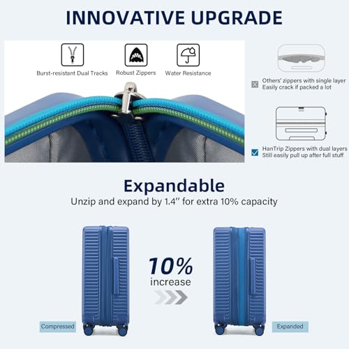 HanTrip 20"/24"/28" Expandable Hard Luggage Sets 3 Piece, Interstellar Blue - color: Interstellar Blue, size: Expandable 3-Piece Set(20/24/28)