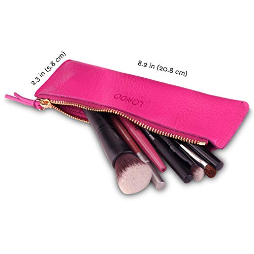 Londo Genuine Leather Pen Case with Zipper Closure, Pencil Pouch Stationery Bag - color: Pink