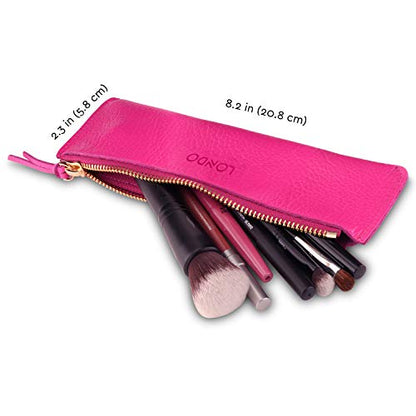 Londo Genuine Leather Pen Case with Zipper Closure, Pencil Pouch Stationery Bag - color: Pink