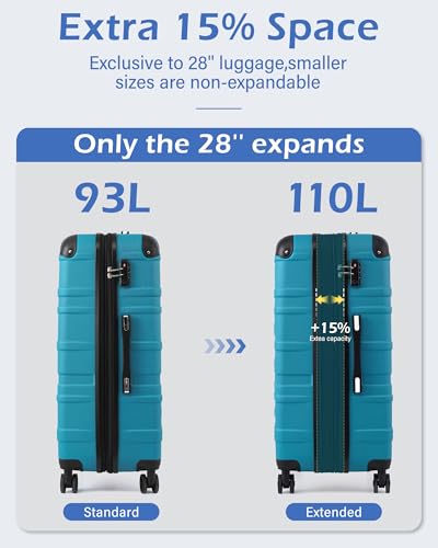 Coolife Hardside ABS Luggage, TSA Lock, Spinner Wheels, 3-Piece Set - color: lake blue, size: 3 Piece Set