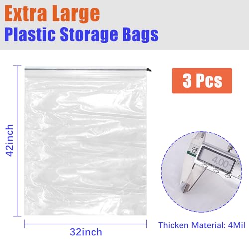 32x42 Inch Large Clear Plastic Suitcase Storage Bags, 3 Pack, 4 Mils - color: Clear - 3 Pack, size: 32''x42''