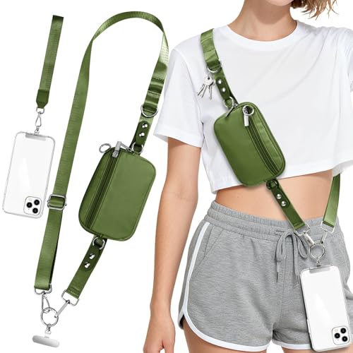Phone Lanyard Crossbody with Detachable RFID Wallet (Green, Large) - color: Green, size: Large