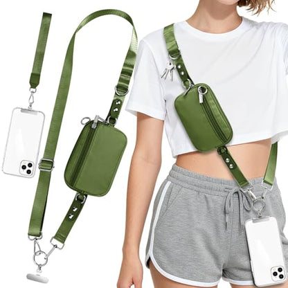 Phone Lanyard Crossbody with Detachable RFID Wallet (Green, Large) - color: Green, size: Large