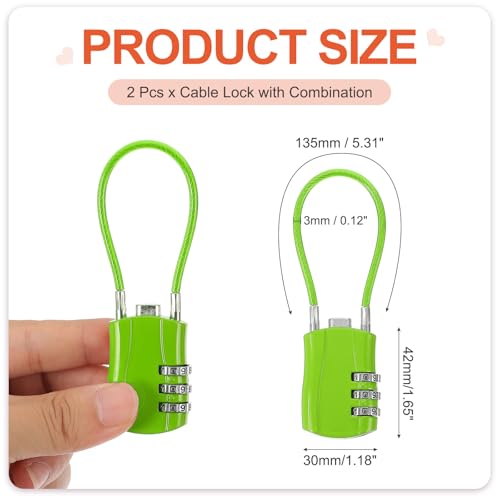 MECCANIXITY 2pcs Luggage Travel Lock 3 Digit Cable Combination Lock Green - color: Green, size: 5 Inch