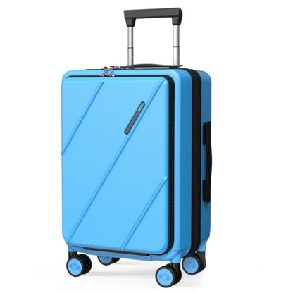 Carry On Luggage 22x14x9 Airline Approved with Front Pocket, Blue - color: Blue
